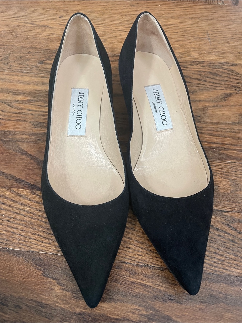 Authentic Vintage Jimmy Choo Black Suede Pointed Toe Kitten Heels - Size 36.5